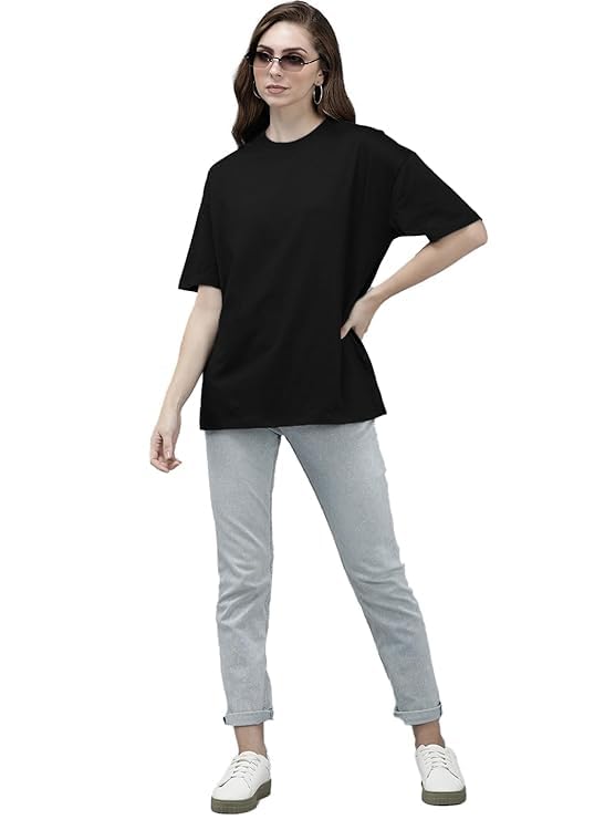 Black Cotton Regular Fit Plain T-Shirt For Women