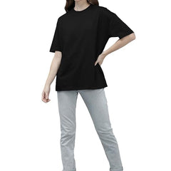 Black Cotton Regular Fit Plain T-Shirt For Women