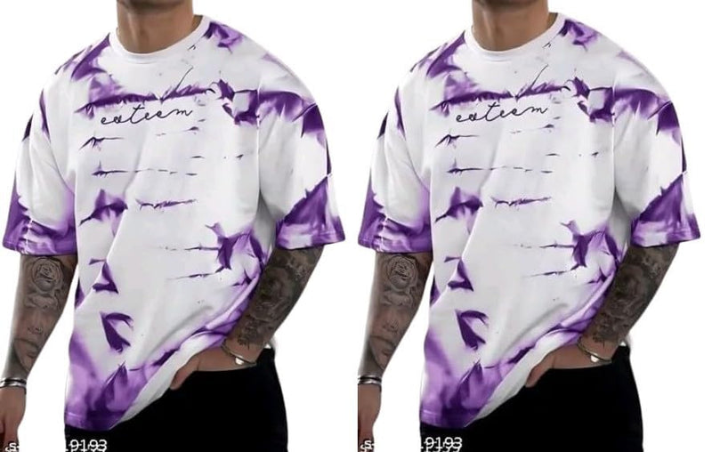 Pack Of 2 White & Purple Cotton Printed Casual T-Shirt For Men