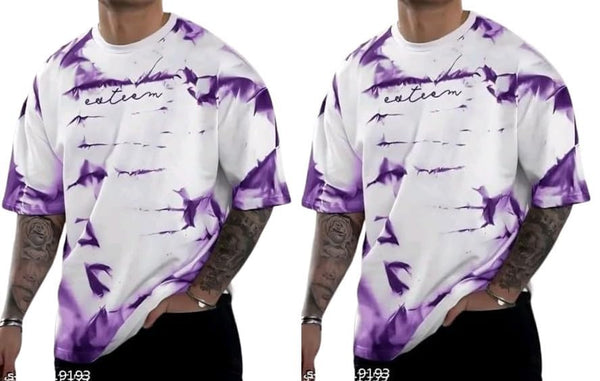 Pack Of 2 White & Purple Cotton Printed Casual T-Shirt For Men