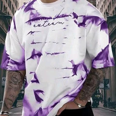 White & Purple Cotton Printed Casual T-Shirt For Men