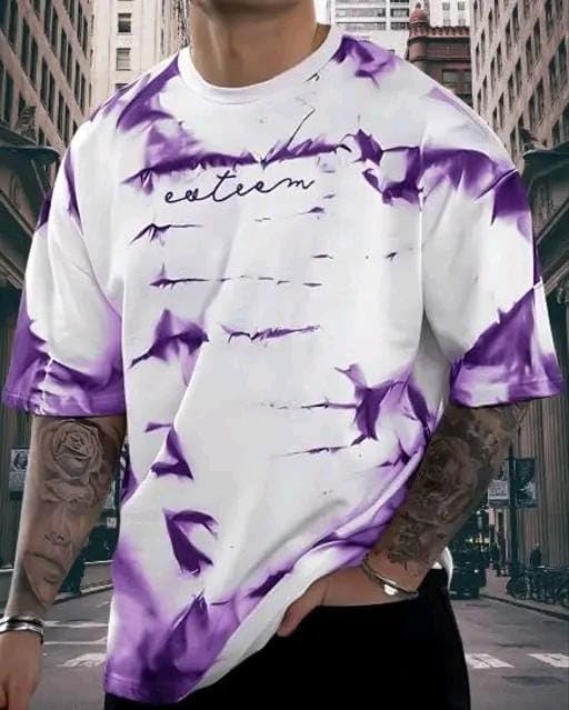 White & Purple Cotton Printed Casual T-Shirt For Men