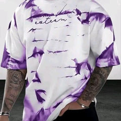 White & Purple Cotton Printed Casual T-Shirt For Men
