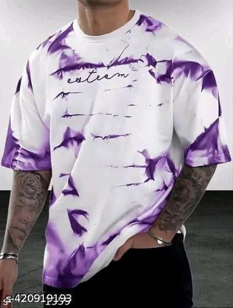 White & Purple Cotton Printed Casual T-Shirt For Men