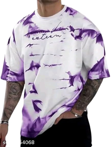 White & Purple Cotton Printed Casual T-Shirt For Men