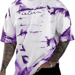 White & Purple Cotton Printed Casual T-Shirt For Men